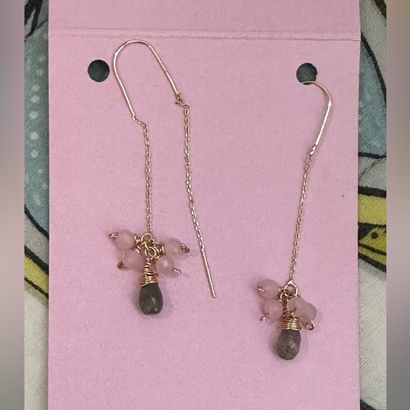 Delicate earrings made of labradorite and pink quartz. - Picture 6 of 7